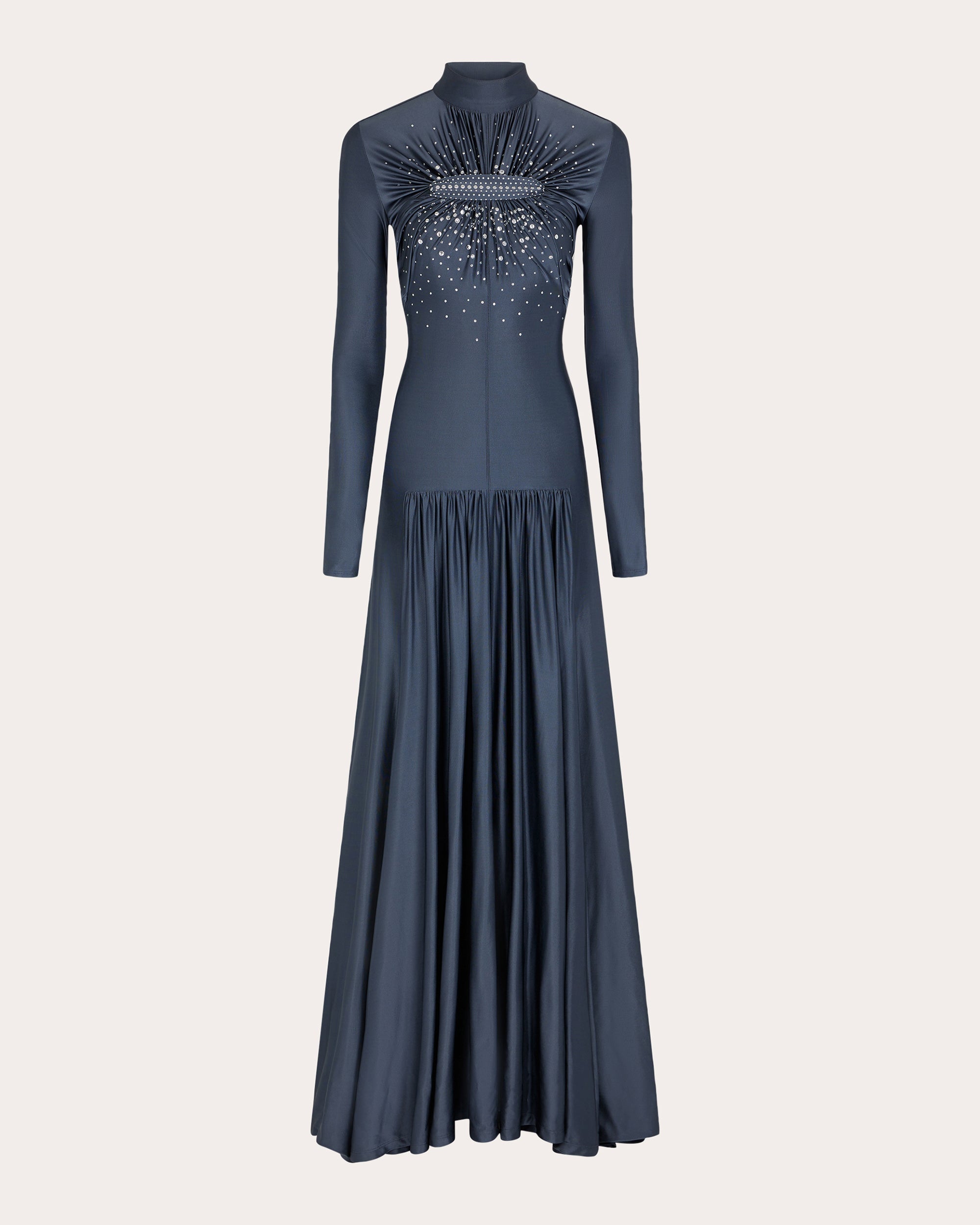 Gathered Crystal-Embellished Jersey Maxi Dress