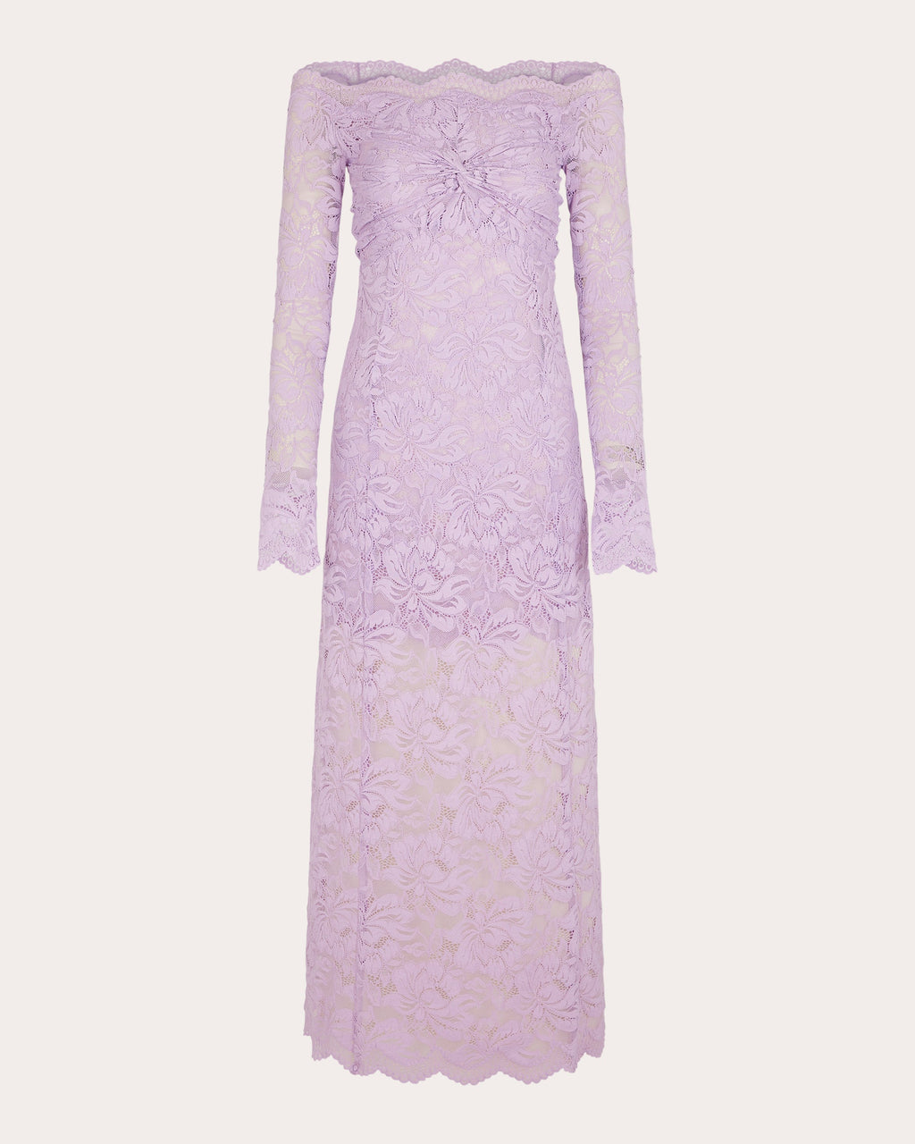 Twist-Front Floral Lace Off-Shoulder Maxi Dress