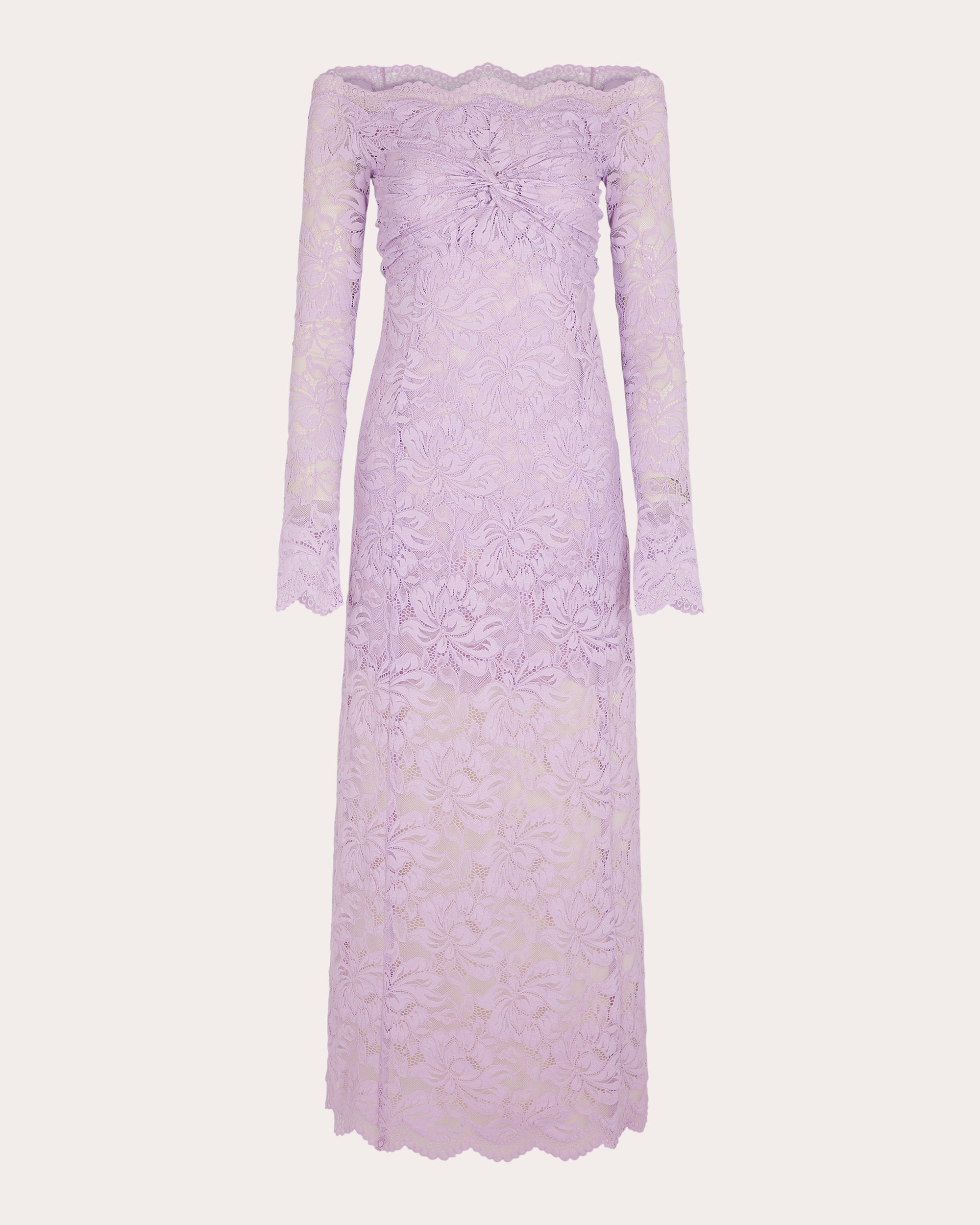 Twist-Front Floral Lace Off-Shoulder Maxi Dress