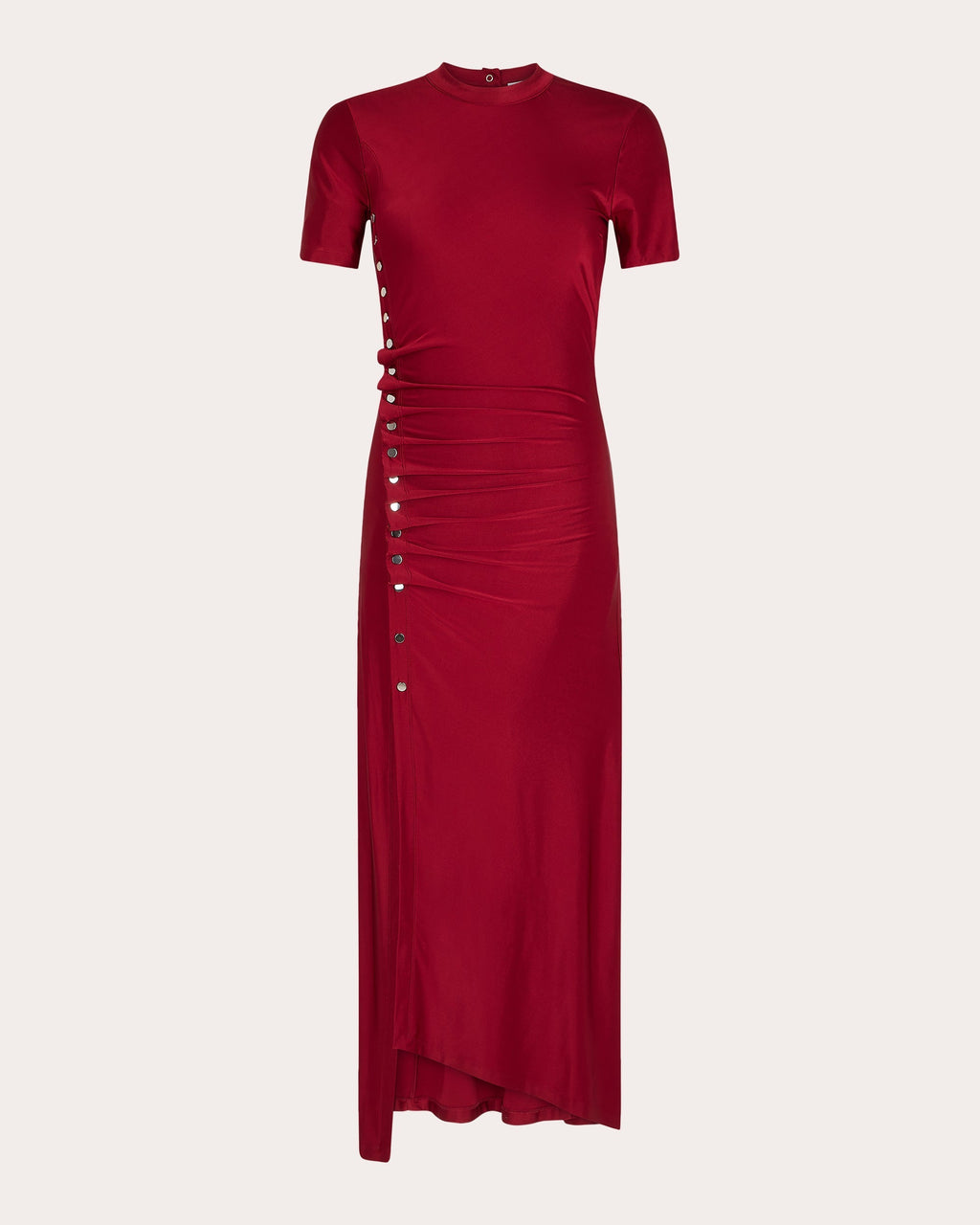 Gathered Embellished Satin Jersey Midi Dress