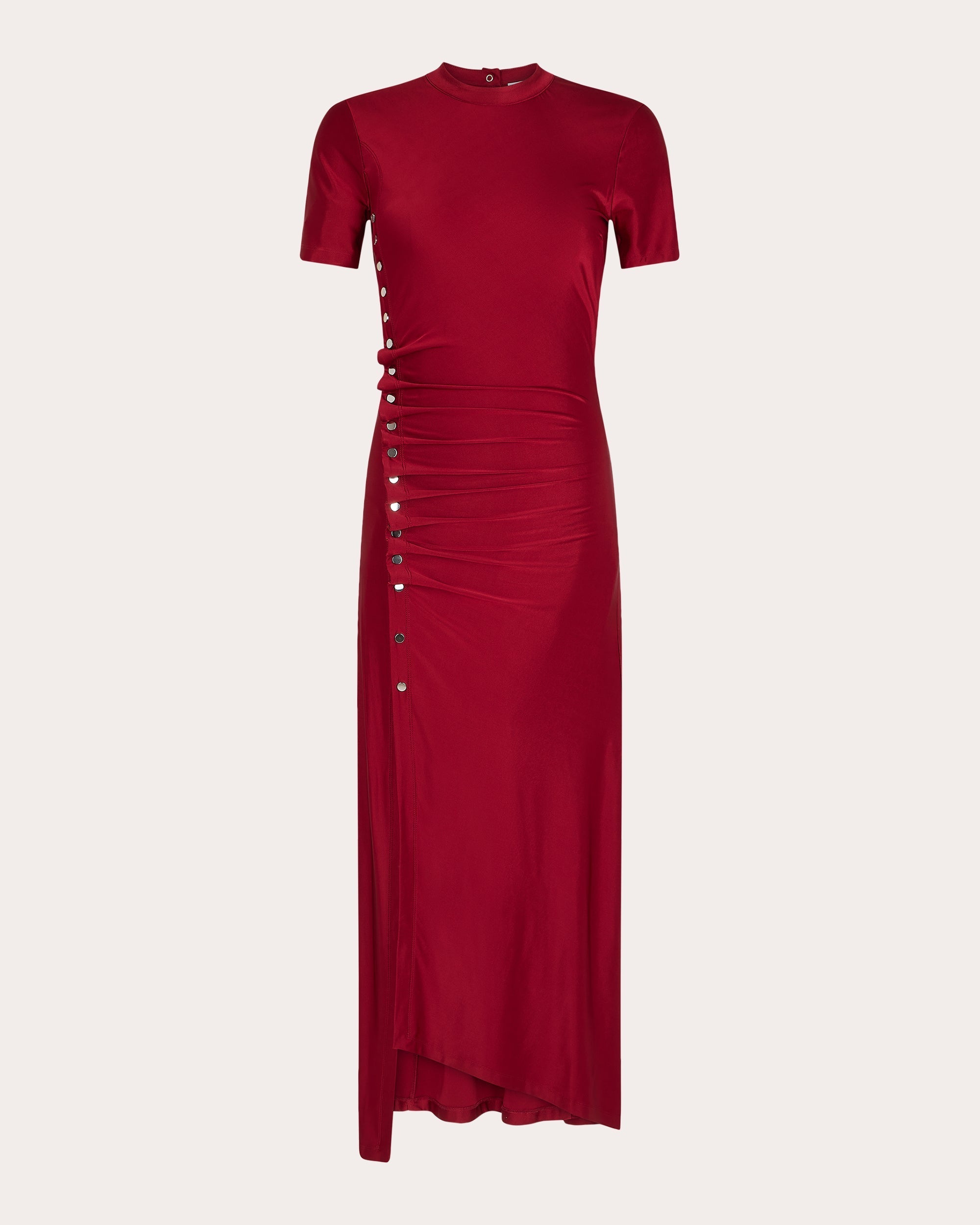 Gathered Embellished Satin Jersey Midi Dress