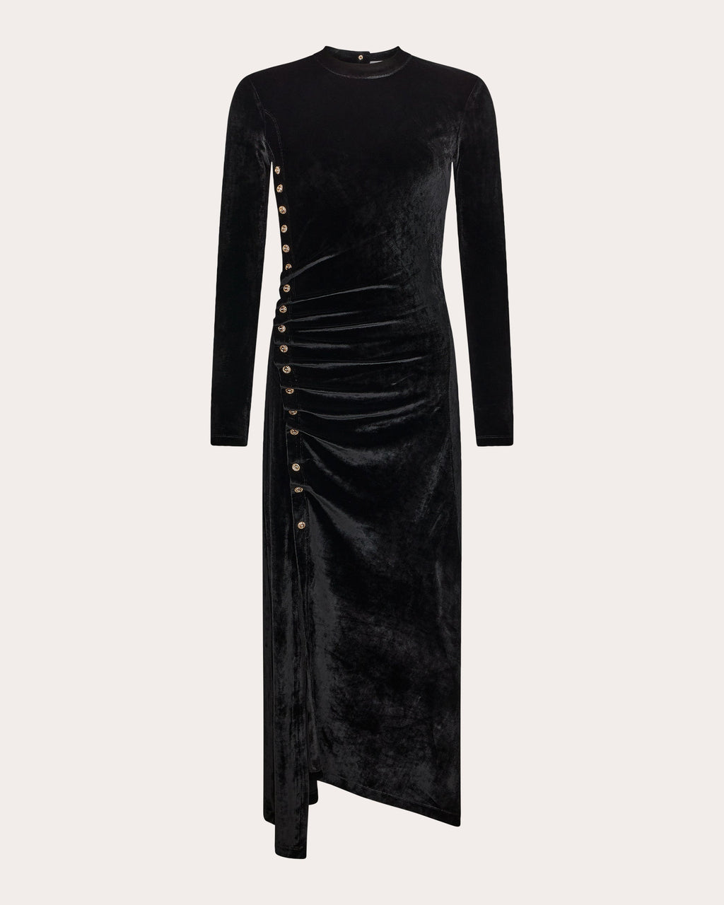 Gathered Embellished Velvet Midi Dress