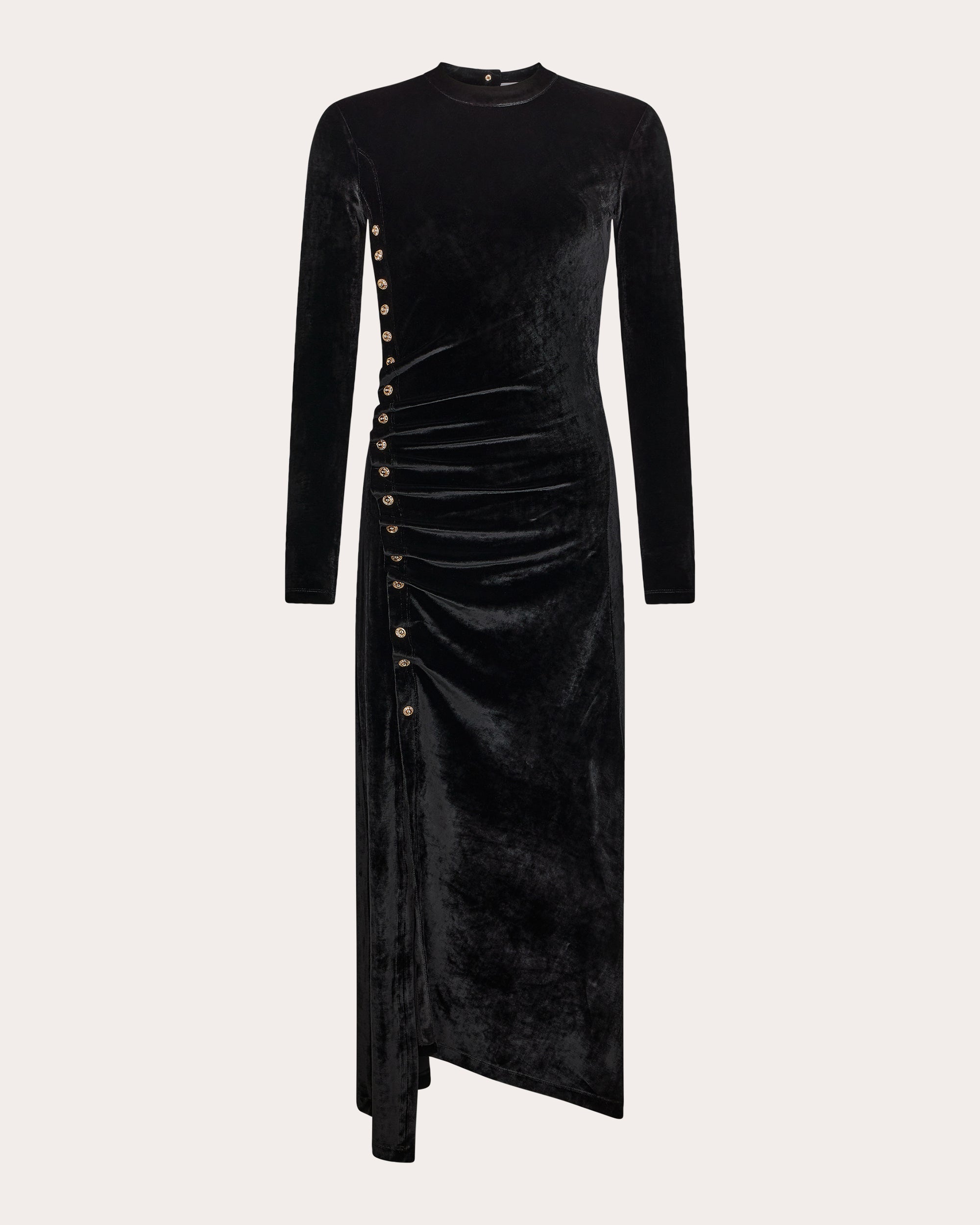 Gathered Embellished Velvet Midi Dress