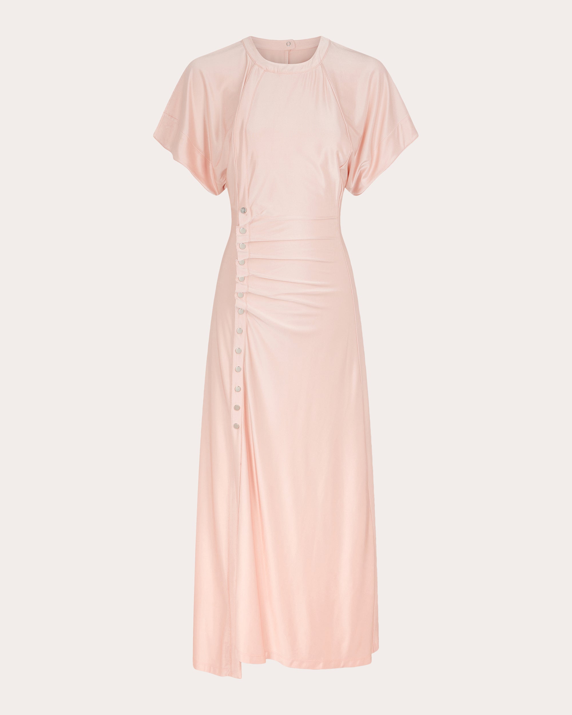 Jersey Flutter-Sleeve Asymmetric Drape Midi Dress