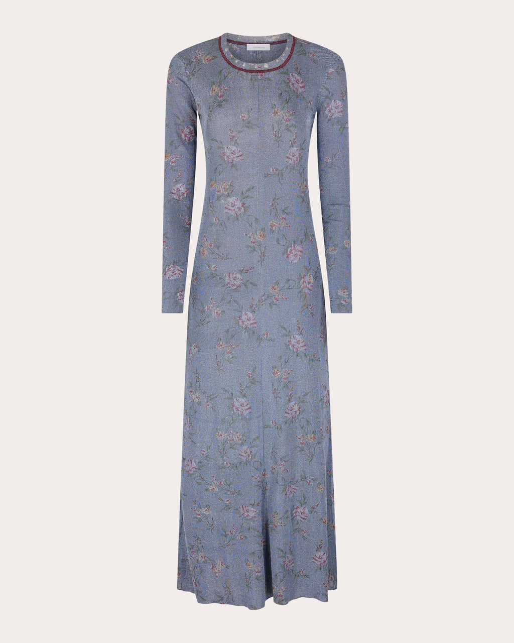 Floral-Print Metallic Knit Maxi Dress