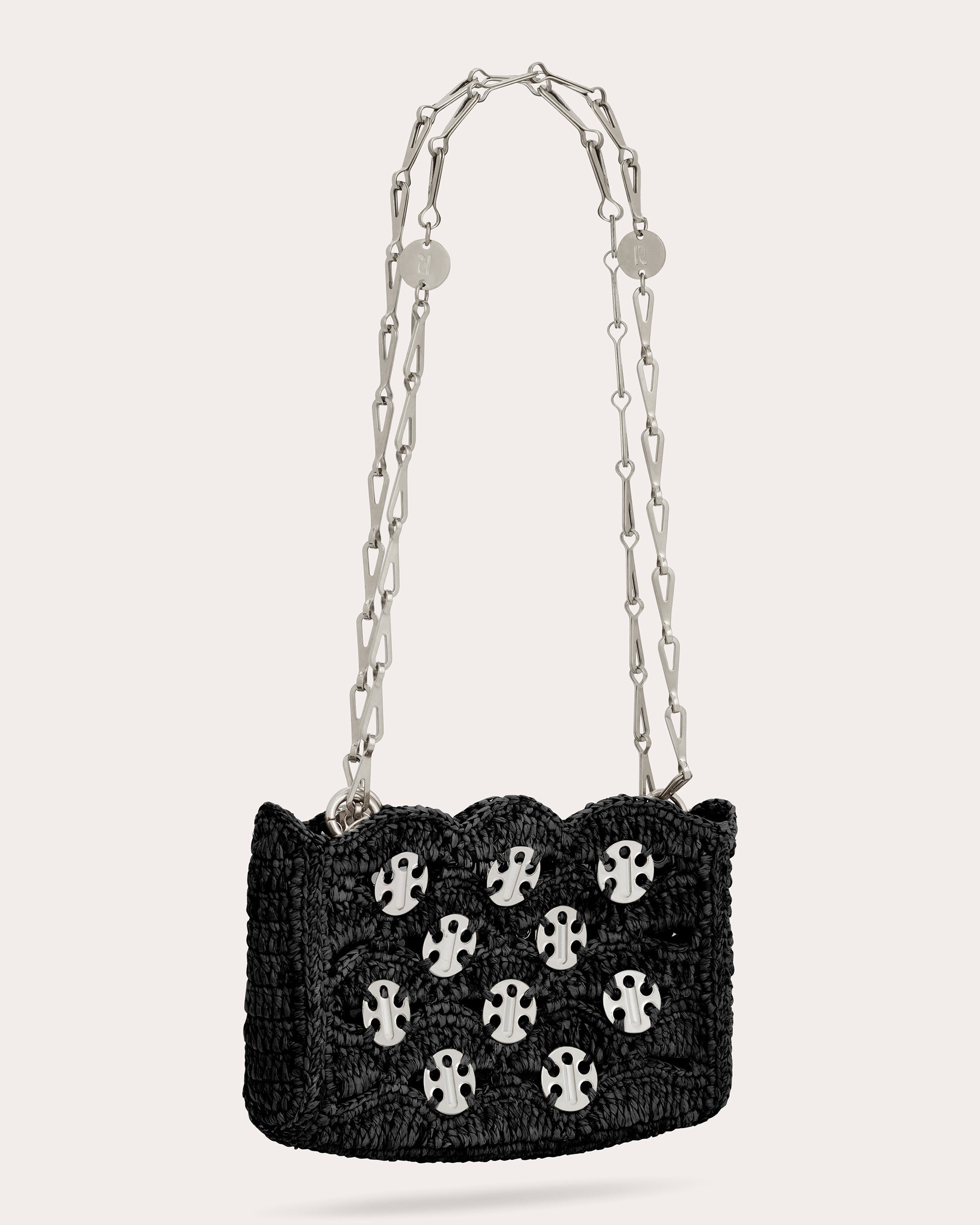 1969 Nano Chainmail Embellished Raffia Shoulder Bag