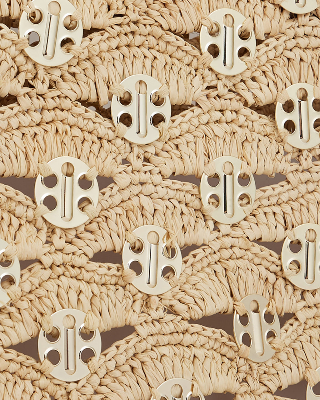 1969 Leather Trimmed Chainmail Embellished Raffia Tote