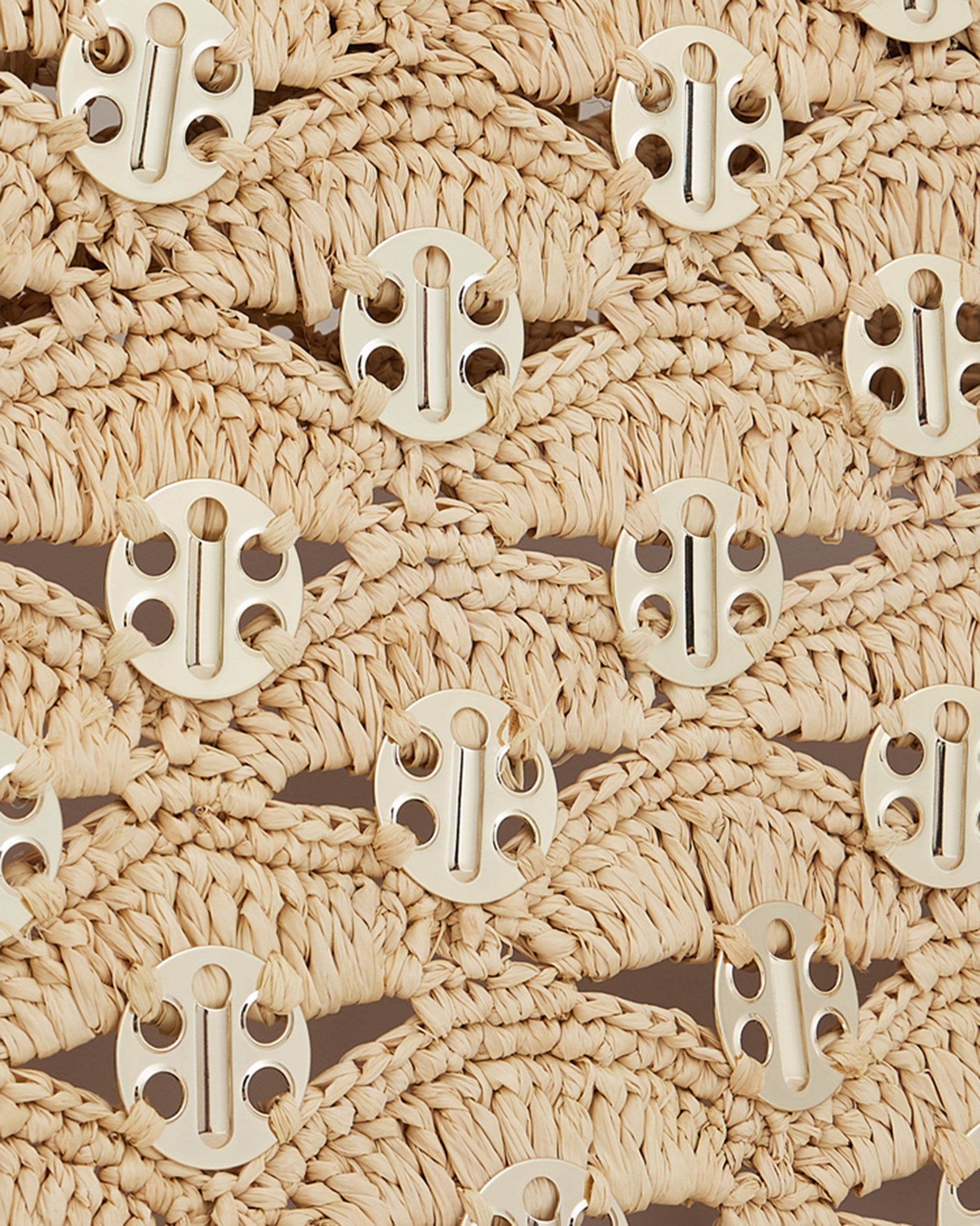 1969 Leather Trimmed Chainmail Embellished Raffia Tote