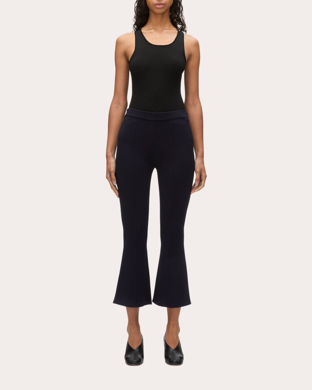 Cropped Flared Rib Knit Pants