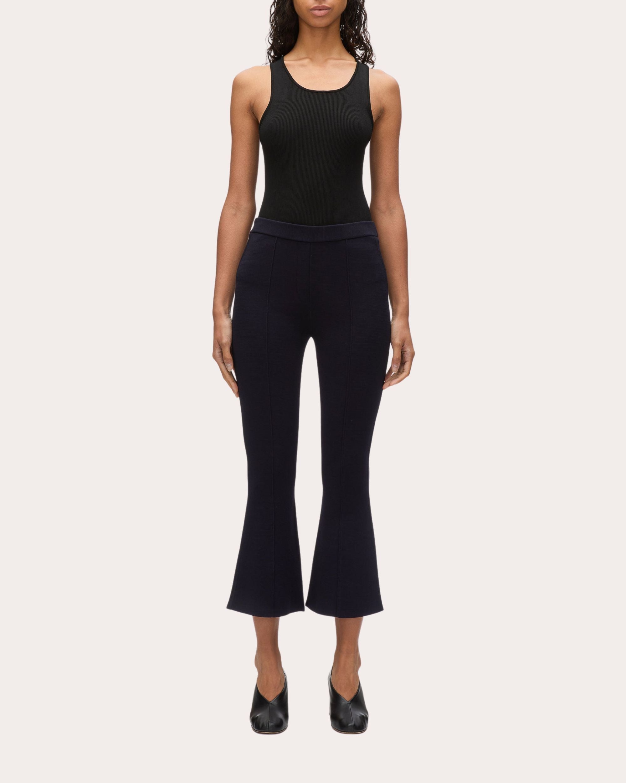 Cropped Flared Rib Knit Pants