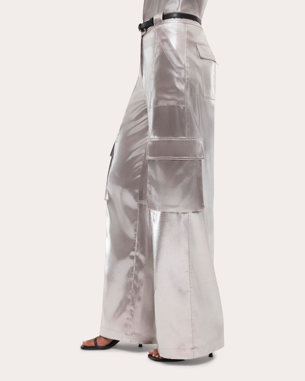 Beatriz Metallic Lamé Wide-Leg Cargo Pants