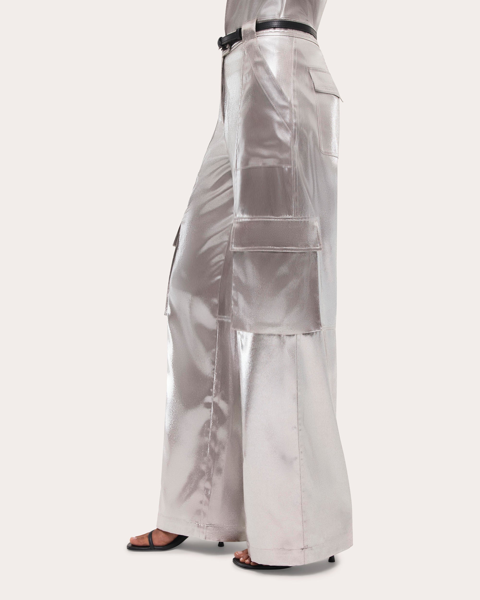 Beatriz Metallic Lamé Wide-Leg Cargo Pants