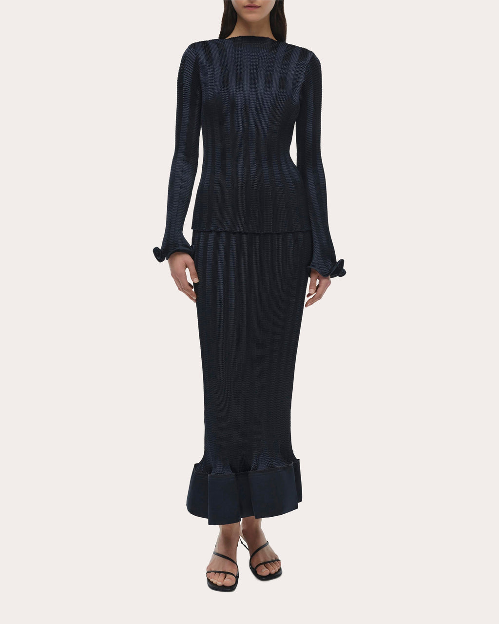 Carys Textured Stripe Flare-Sleeve Top
