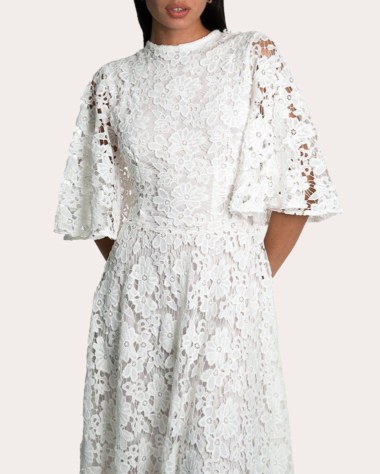 Yaqui Cape-Effect Laser-Cut Floral Lace Gown
