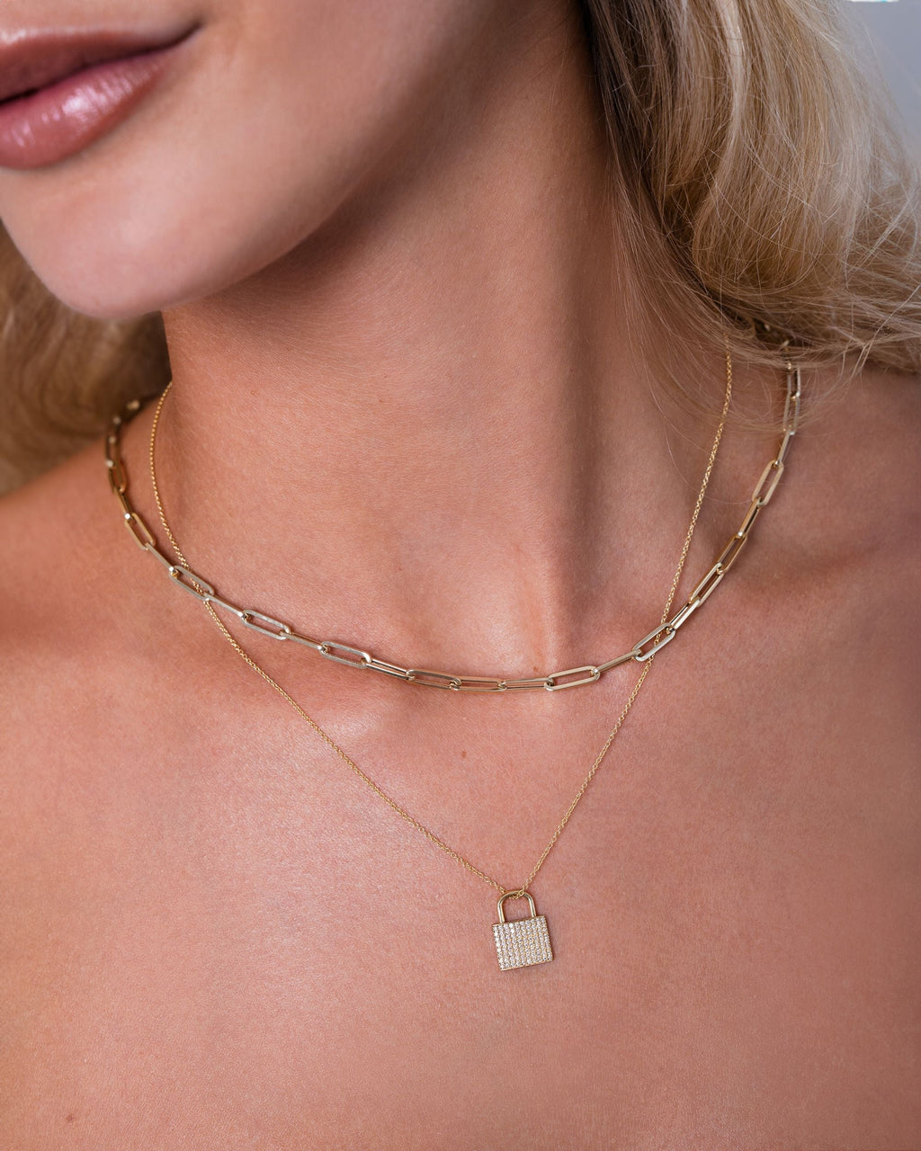 14K Gold Diamond Lock Pendant