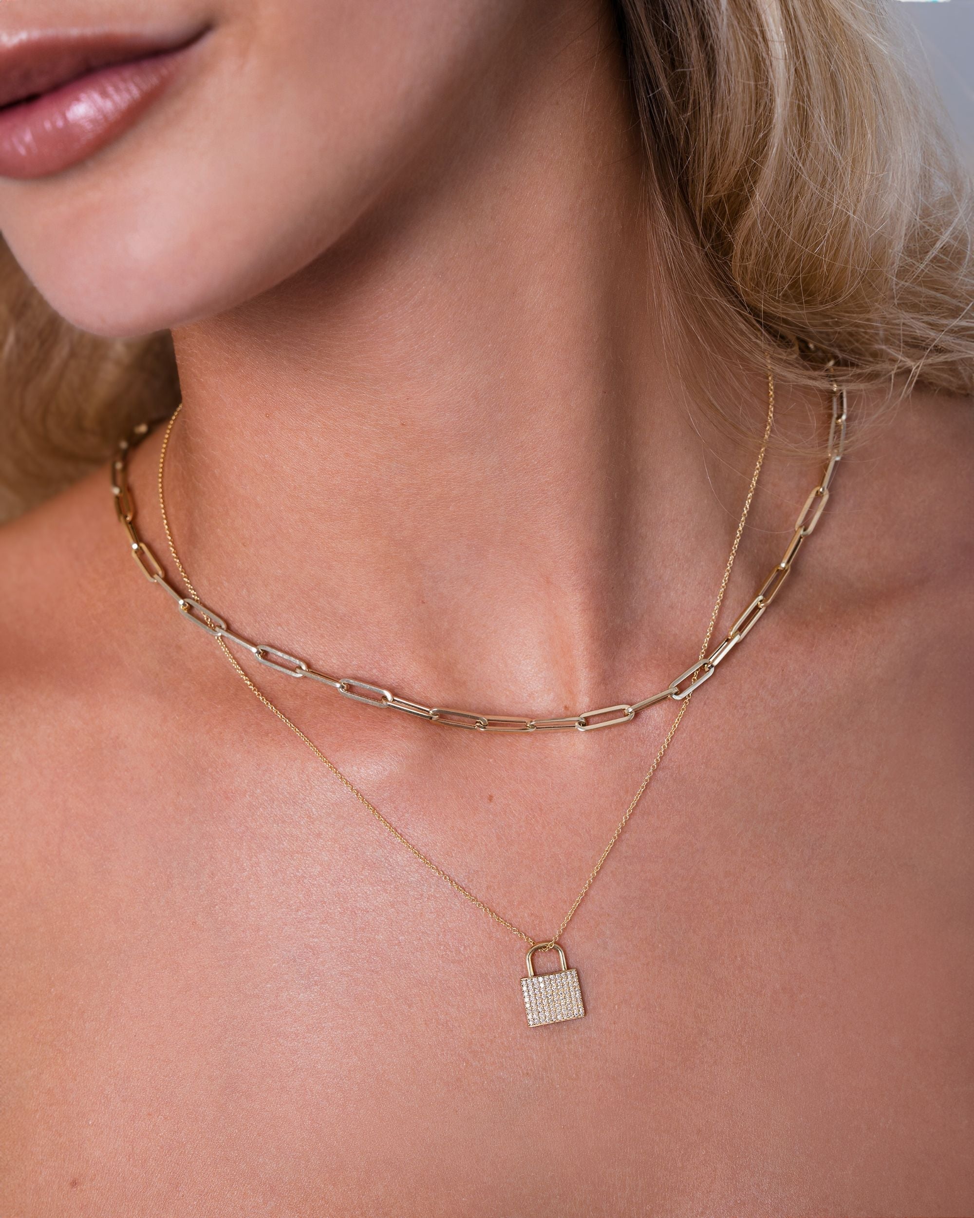 14K Gold Diamond Lock Pendant