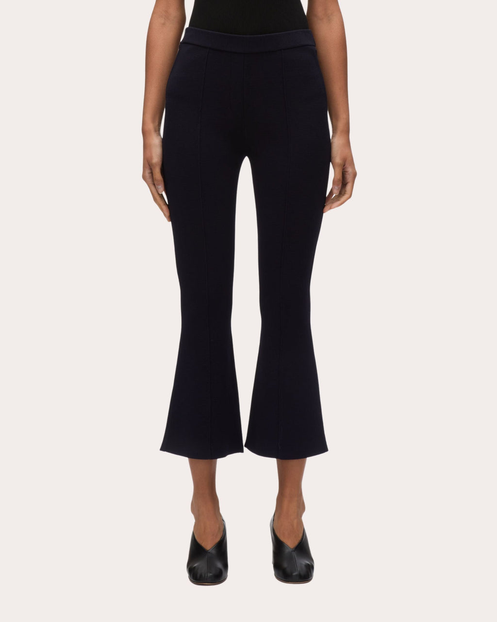 Cropped Flared Rib Knit Pants