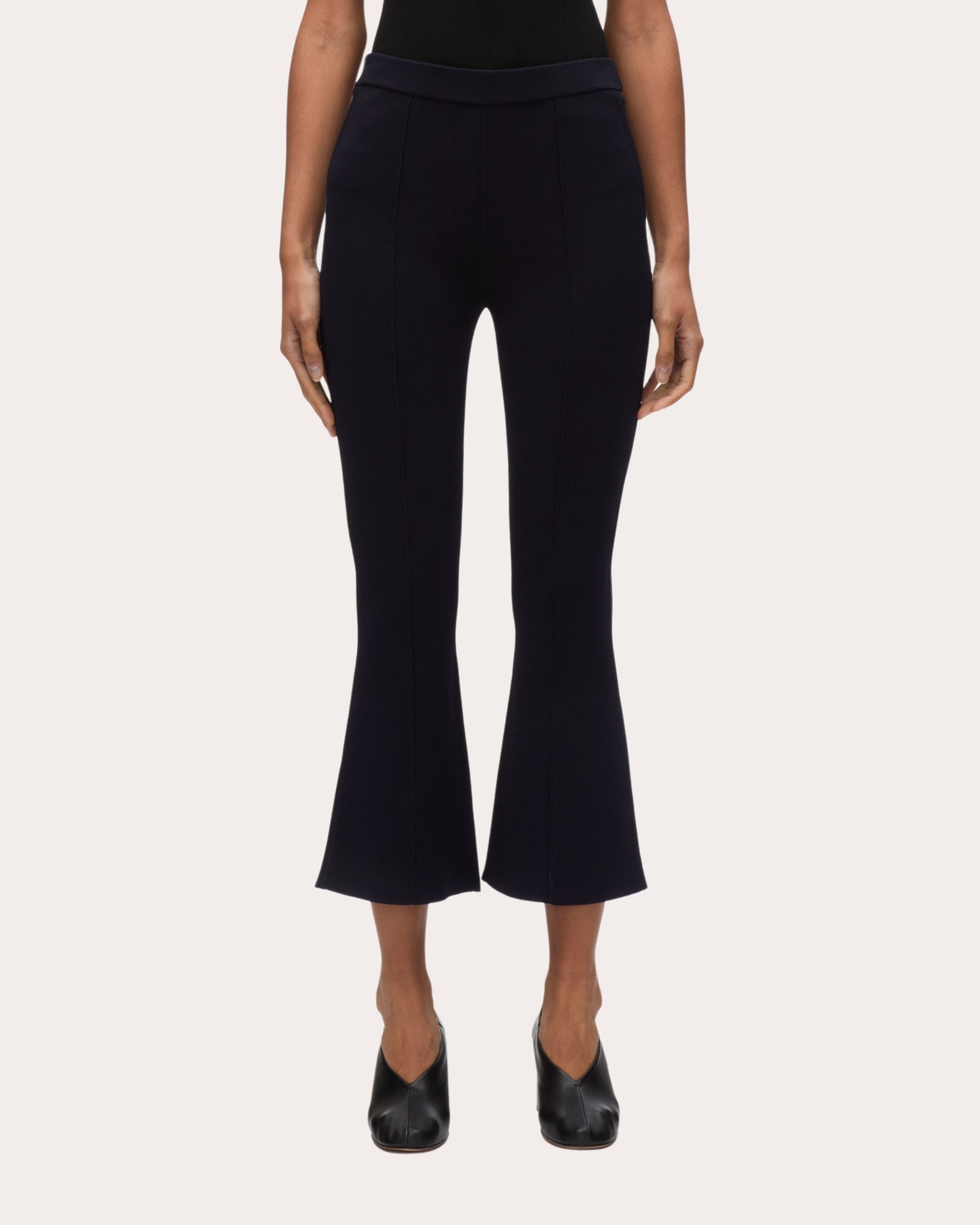 Cropped Flared Rib Knit Pants