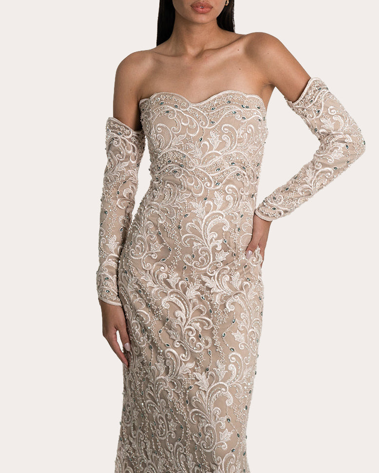 Yari Embellished Lace Strapless Gown