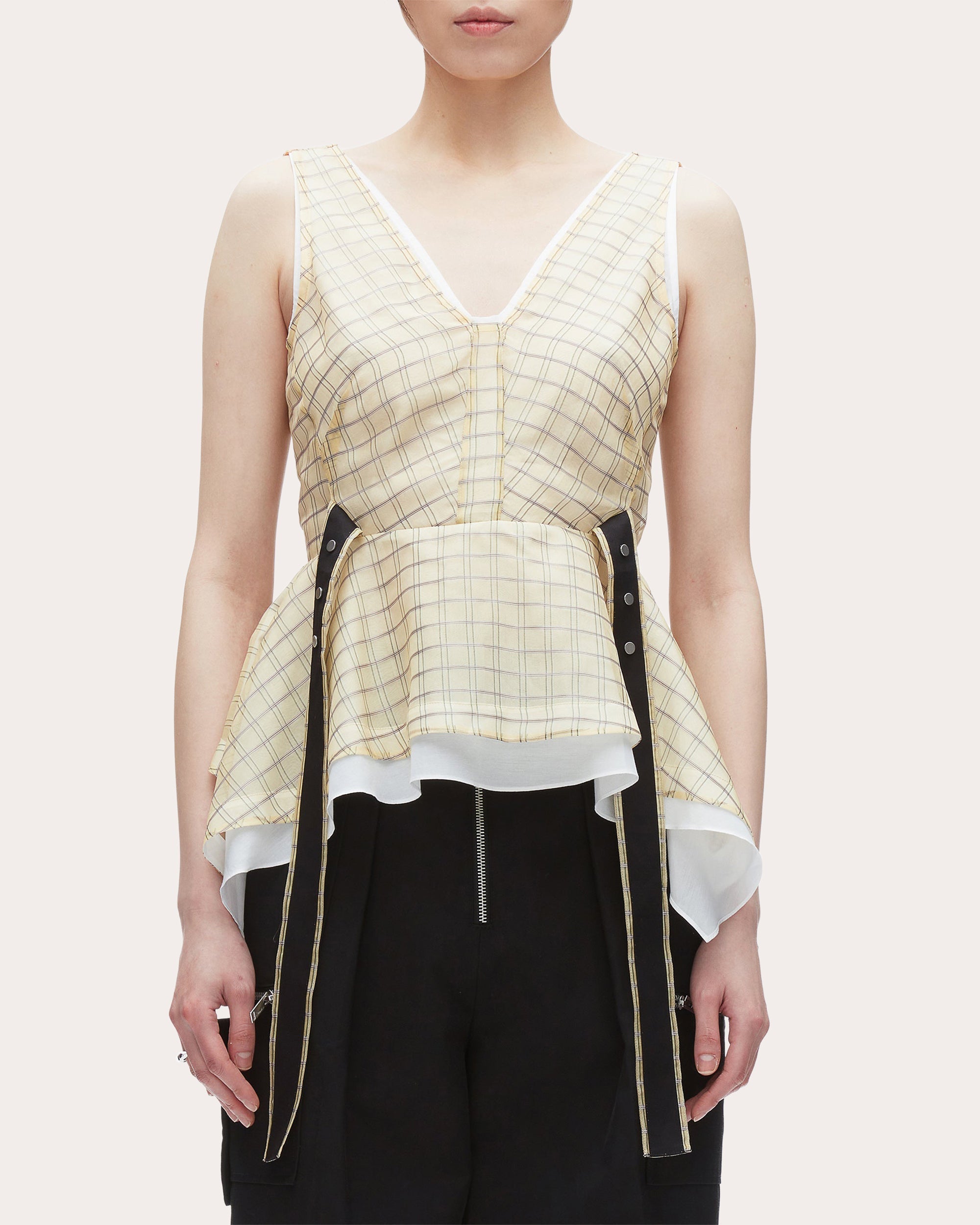 Plaid-Print Silk Organza Peplum Top