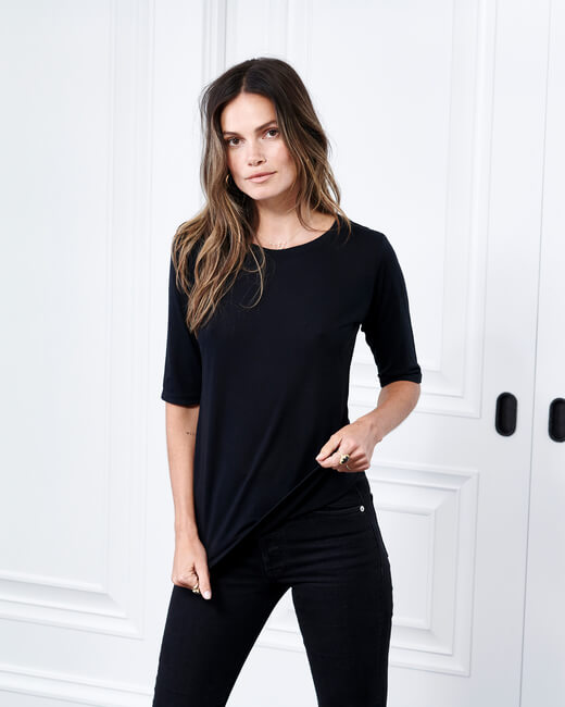 Cashmere Crewneck Three-Quarter Sleeve Top