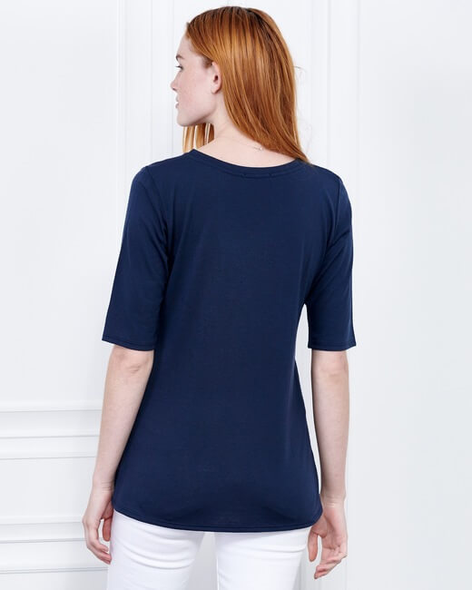 Cashmere Crewneck Three-Quarter Sleeve Top