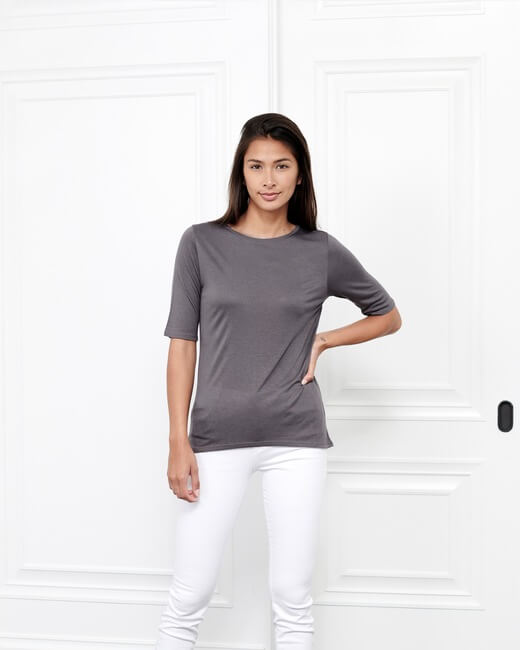 Cashmere Crewneck Three-Quarter Sleeve Top