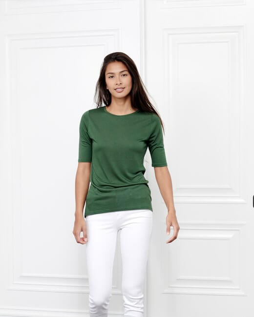 Cashmere Crewneck Three-Quarter Sleeve Top