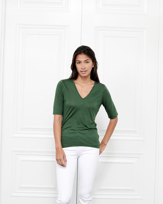 Cashmere V Neck Three-Quarter Sleeve Top