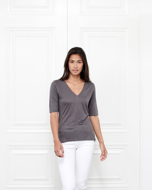 Cashmere V Neck Three-Quarter Sleeve Top