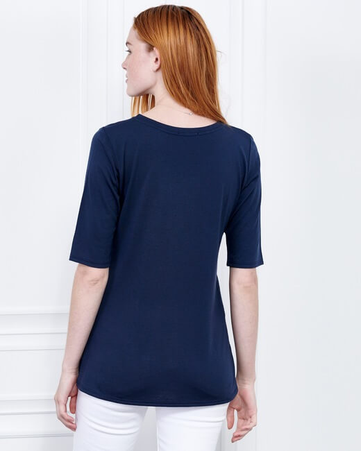 Cashmere V Neck Three-Quarter Sleeve Top