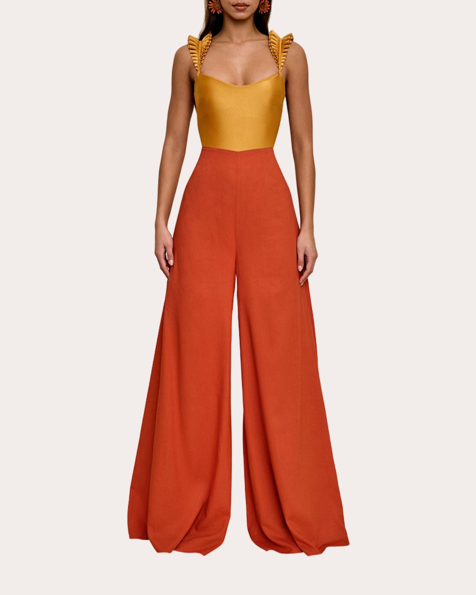 Nata Flared Linen-Blend Wide-Leg Pants