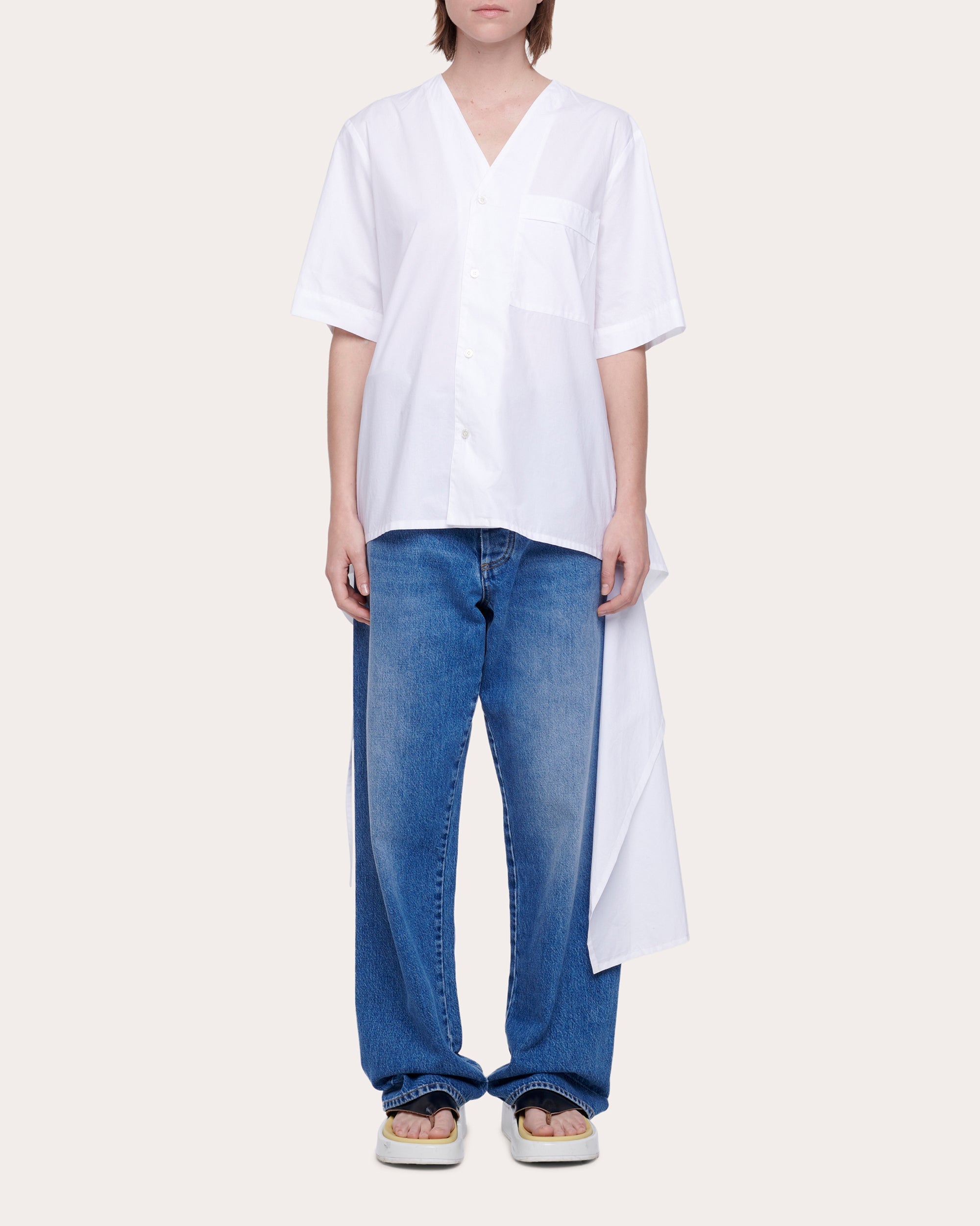 Asymmetric Draped Cotton-Poplin Shirt