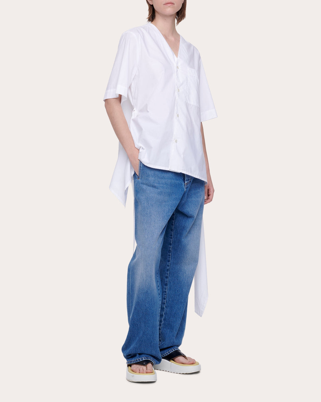 Asymmetric Draped Cotton-Poplin Shirt