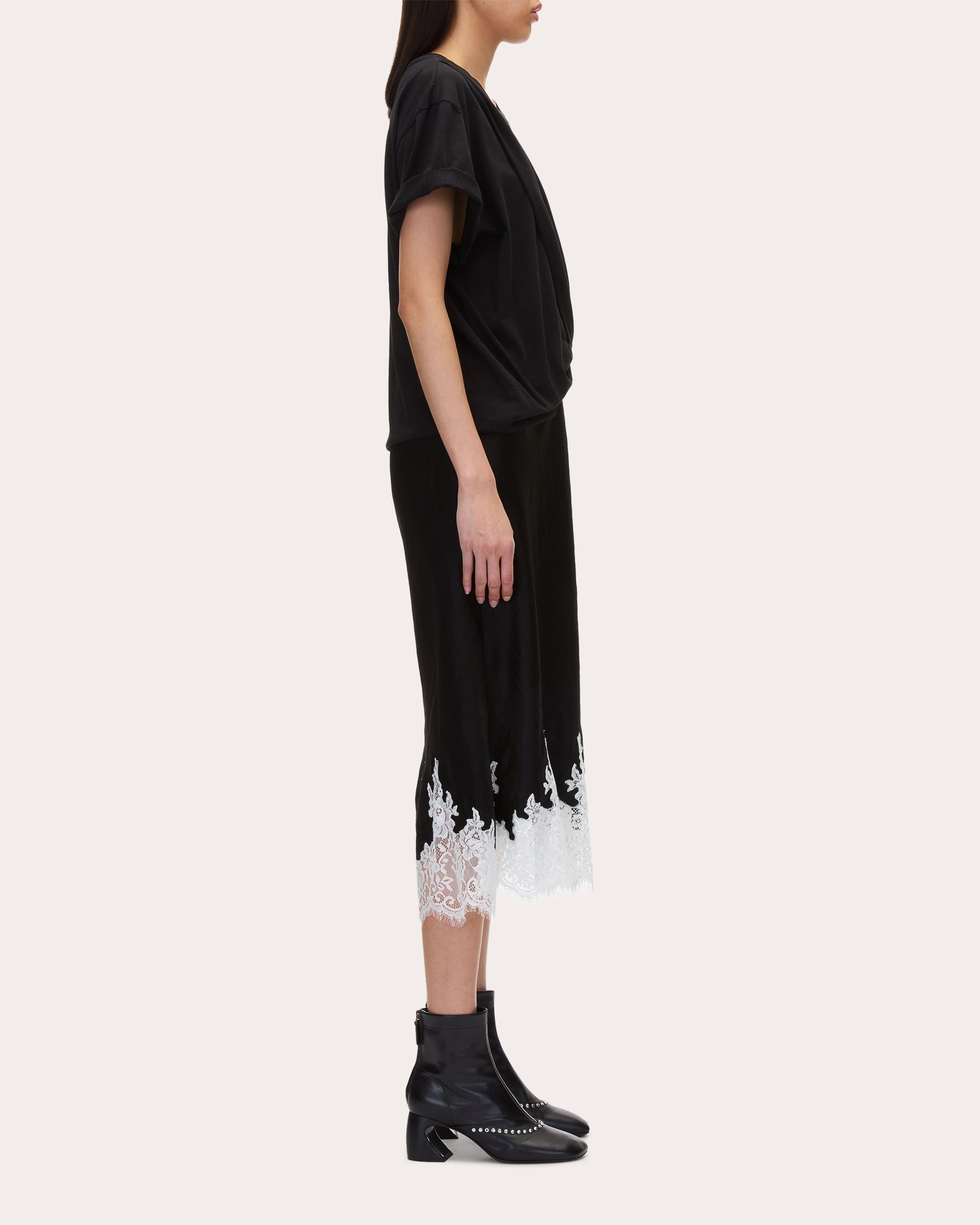 Layered Lace-Trimmed Cotton-Jersey and Satin Midi Dress