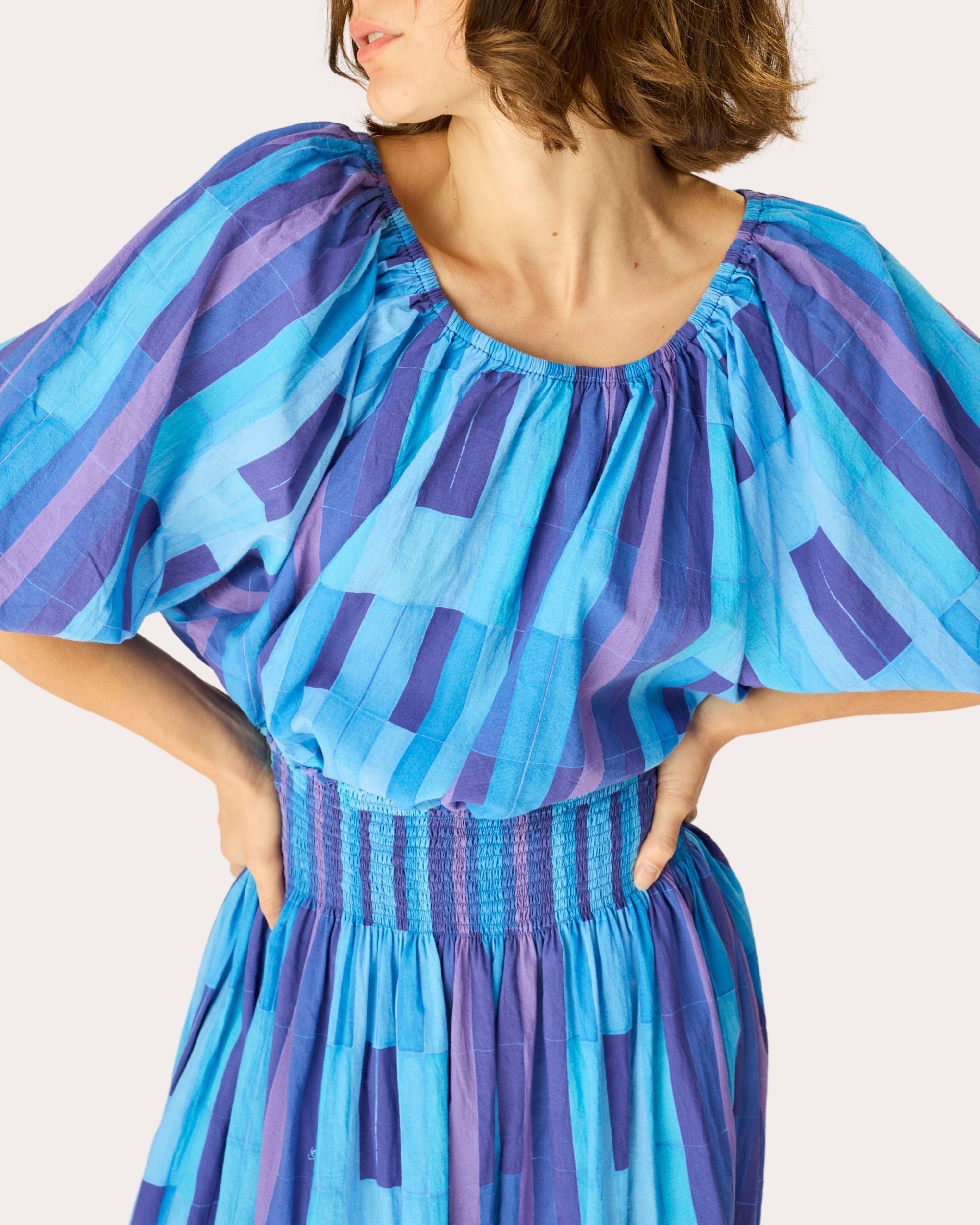 Ella Cotton Gathered Puff-Sleeve Top