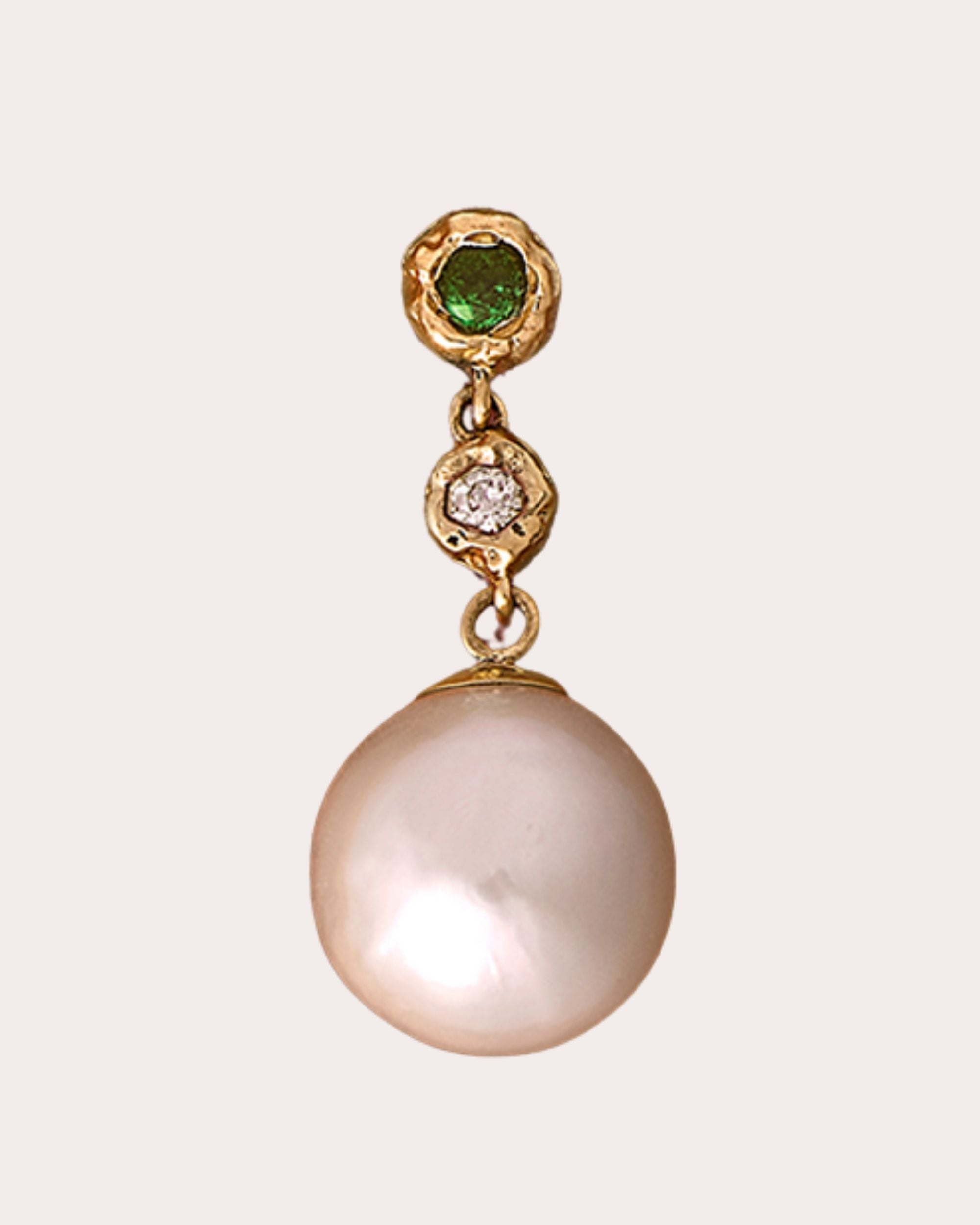 Elsa 14K Gold Pearl Emerald and Diamond Single Earring
