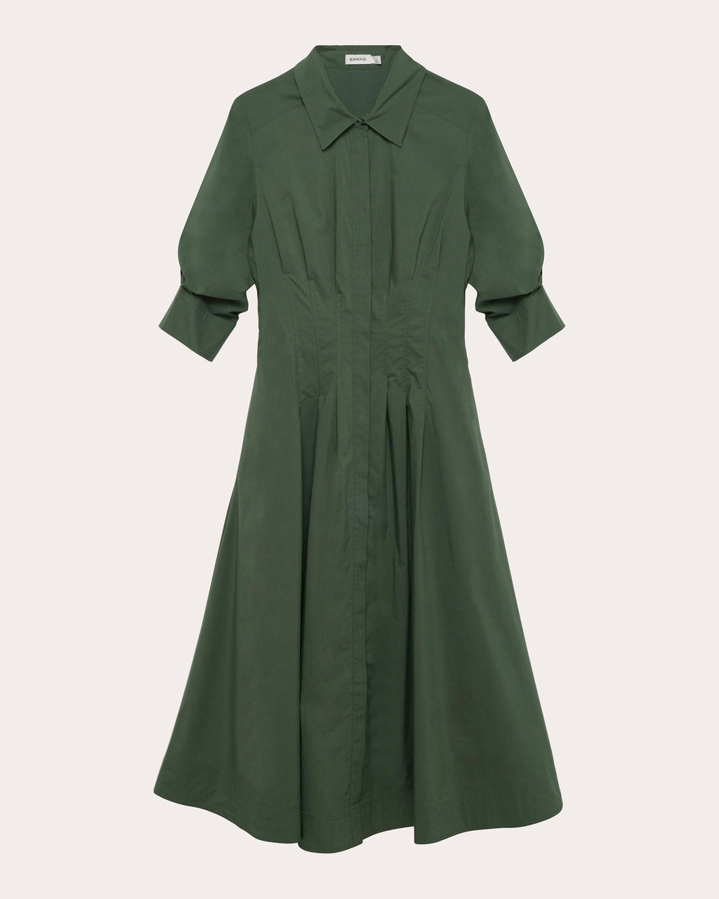 Jazz Pleated Cotton Poplin Midi Shirt Dress
