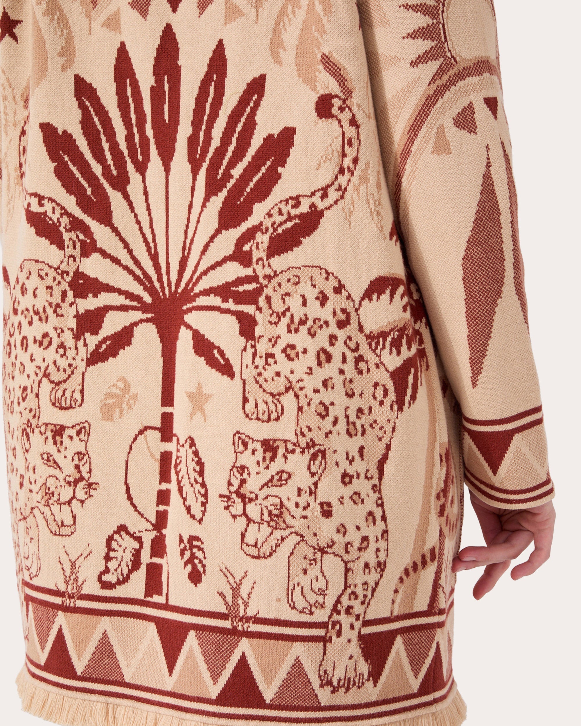 Magic Leopard Fringe-Trimmed Cotton-Jacquard Cardigan
