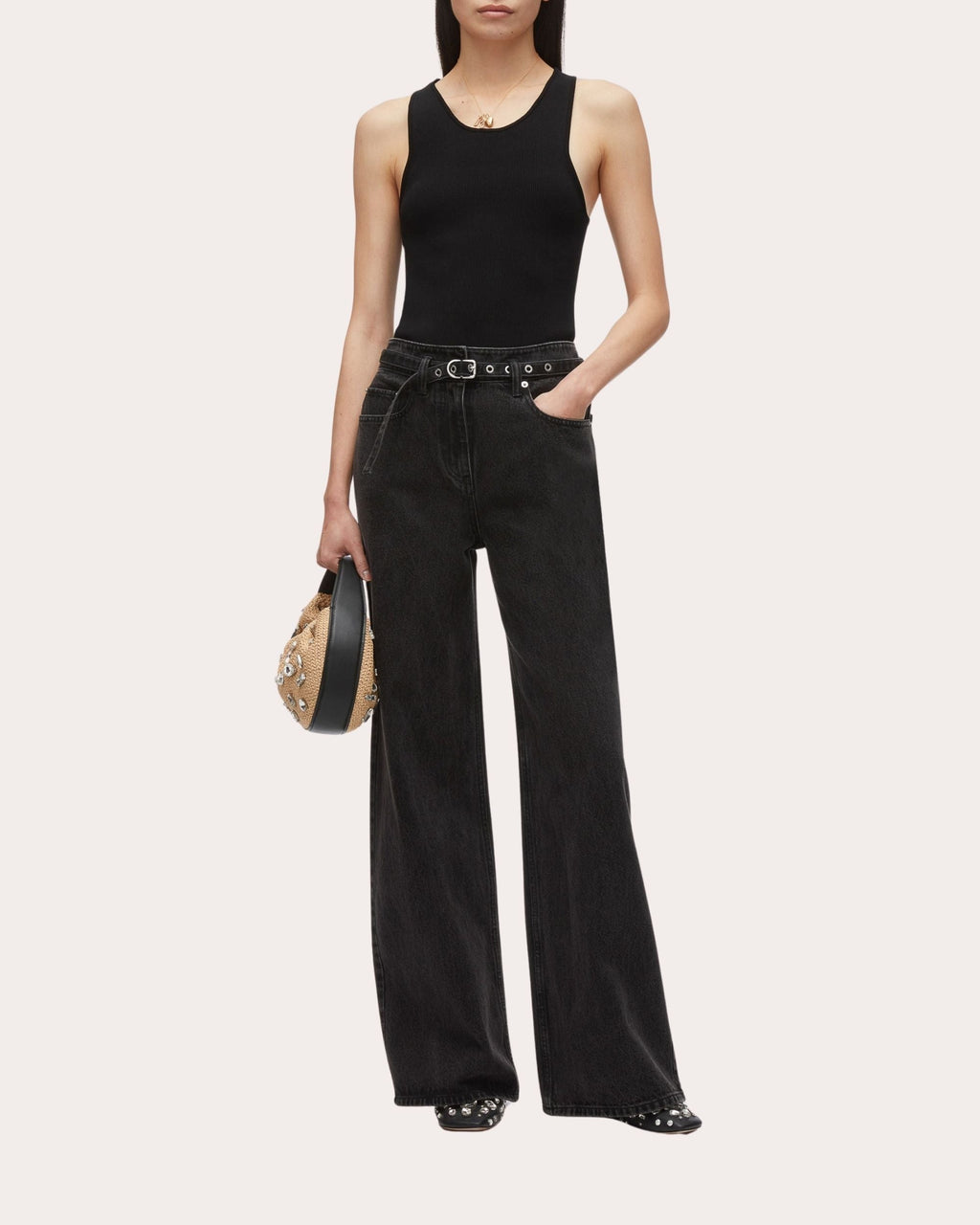 Belted Wide-Leg Jeans