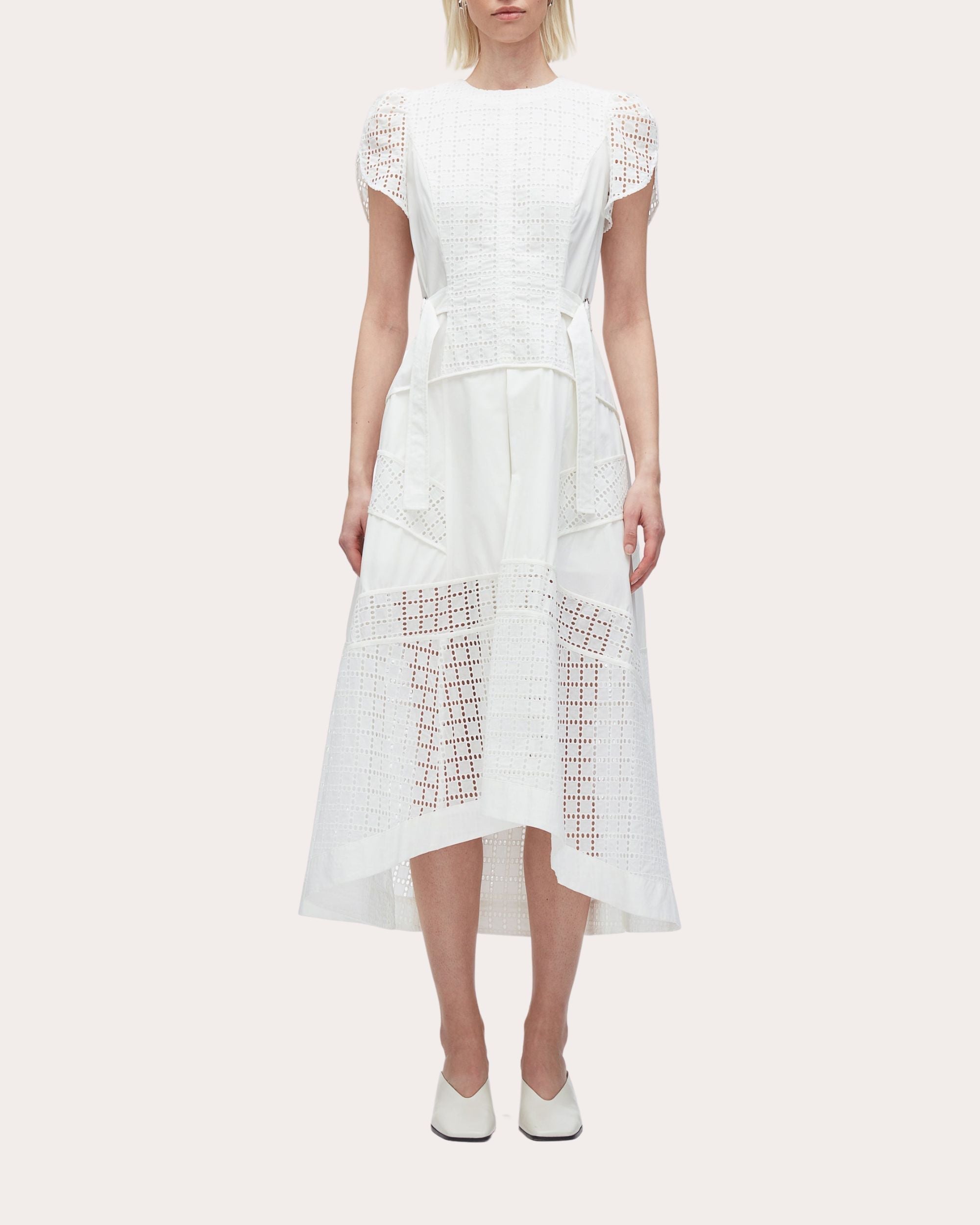 Broderie Anglaise Paneled Cotton Midi Dress