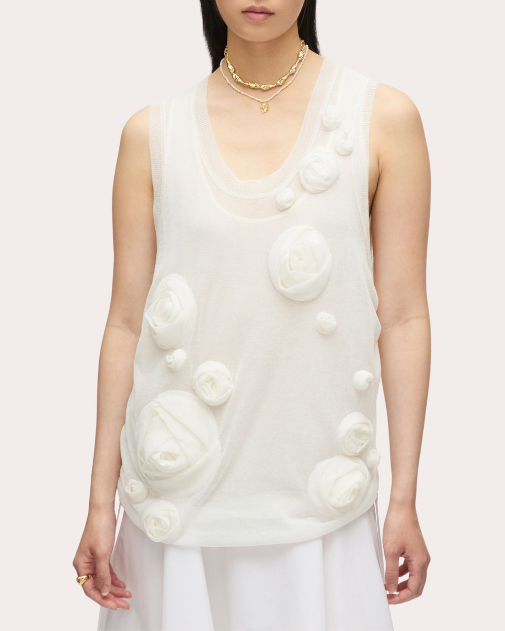 Layered Rosette-Embellished Midi Dress