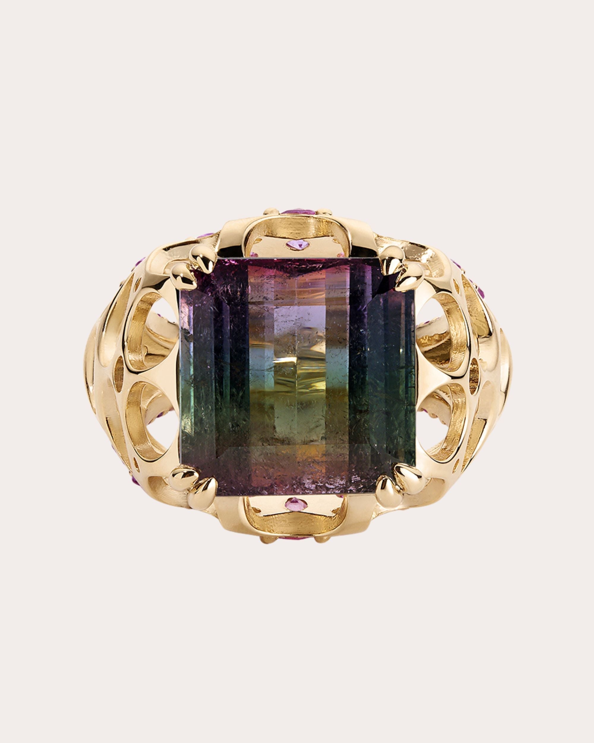 Apollonian 14K Gold Tourmaline and Sapphire Ring