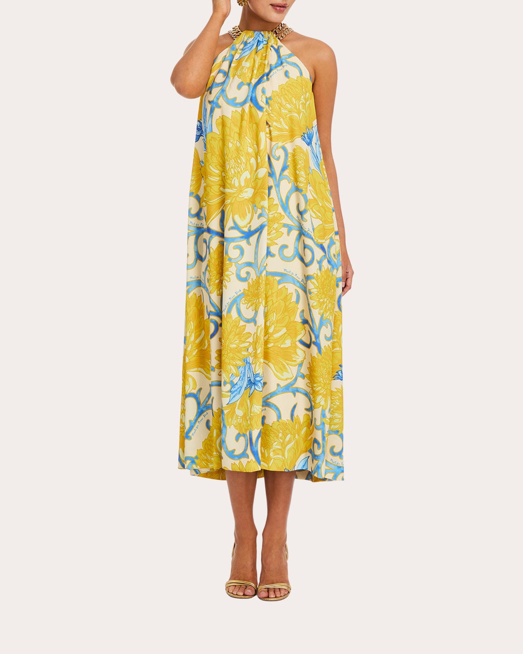 Bijou Embellished Floral-Print Twill Midi Dress