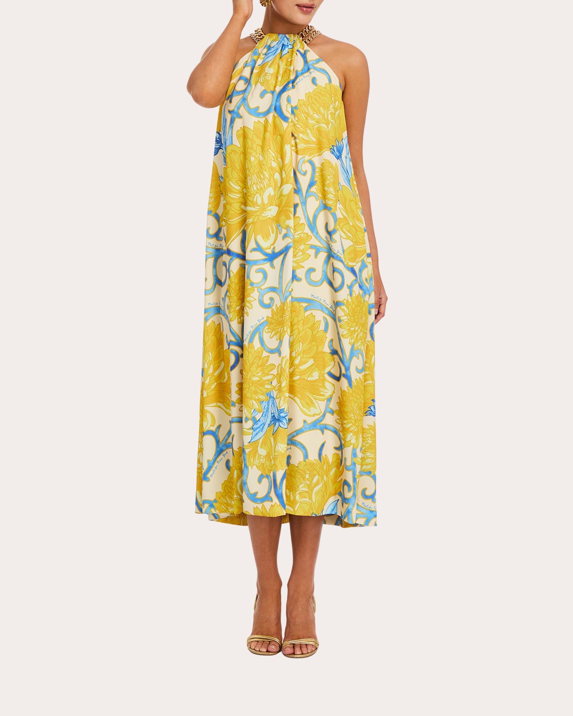 Bijou Embellished Floral-Print Twill Midi Dress