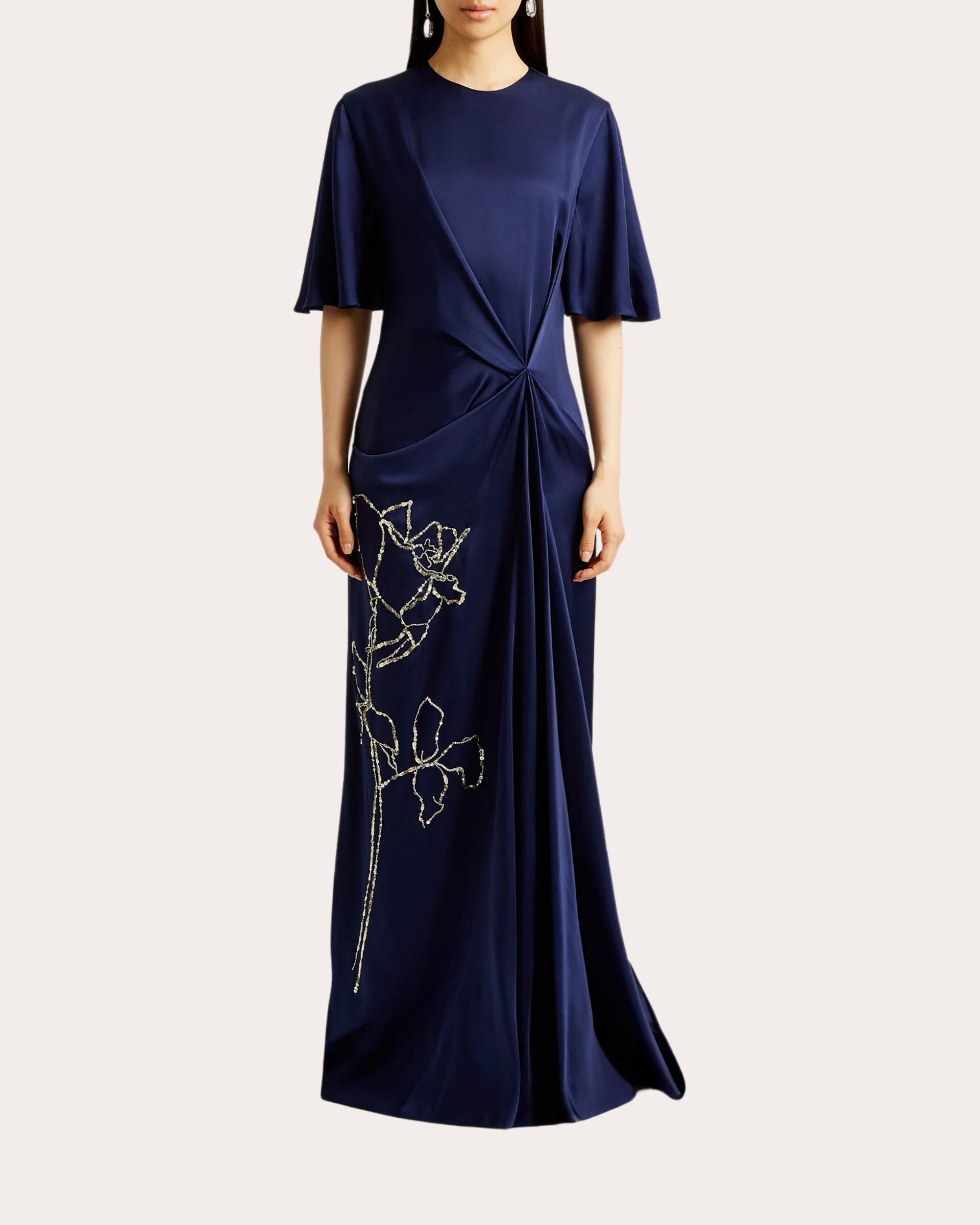 Draped Crystal-Embellished Cady Gown