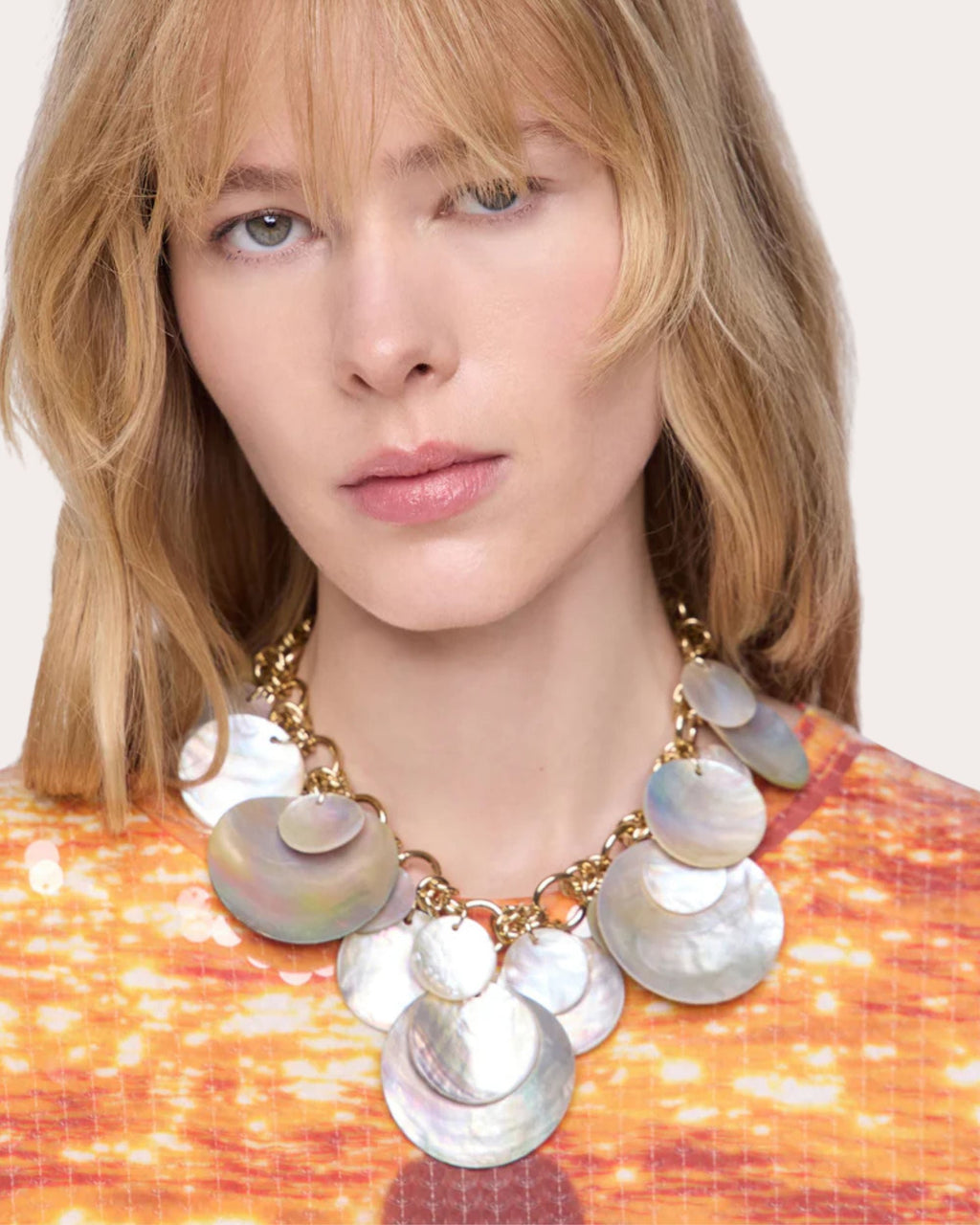 Gold-Tone Mother of Pearl Disc Necklace