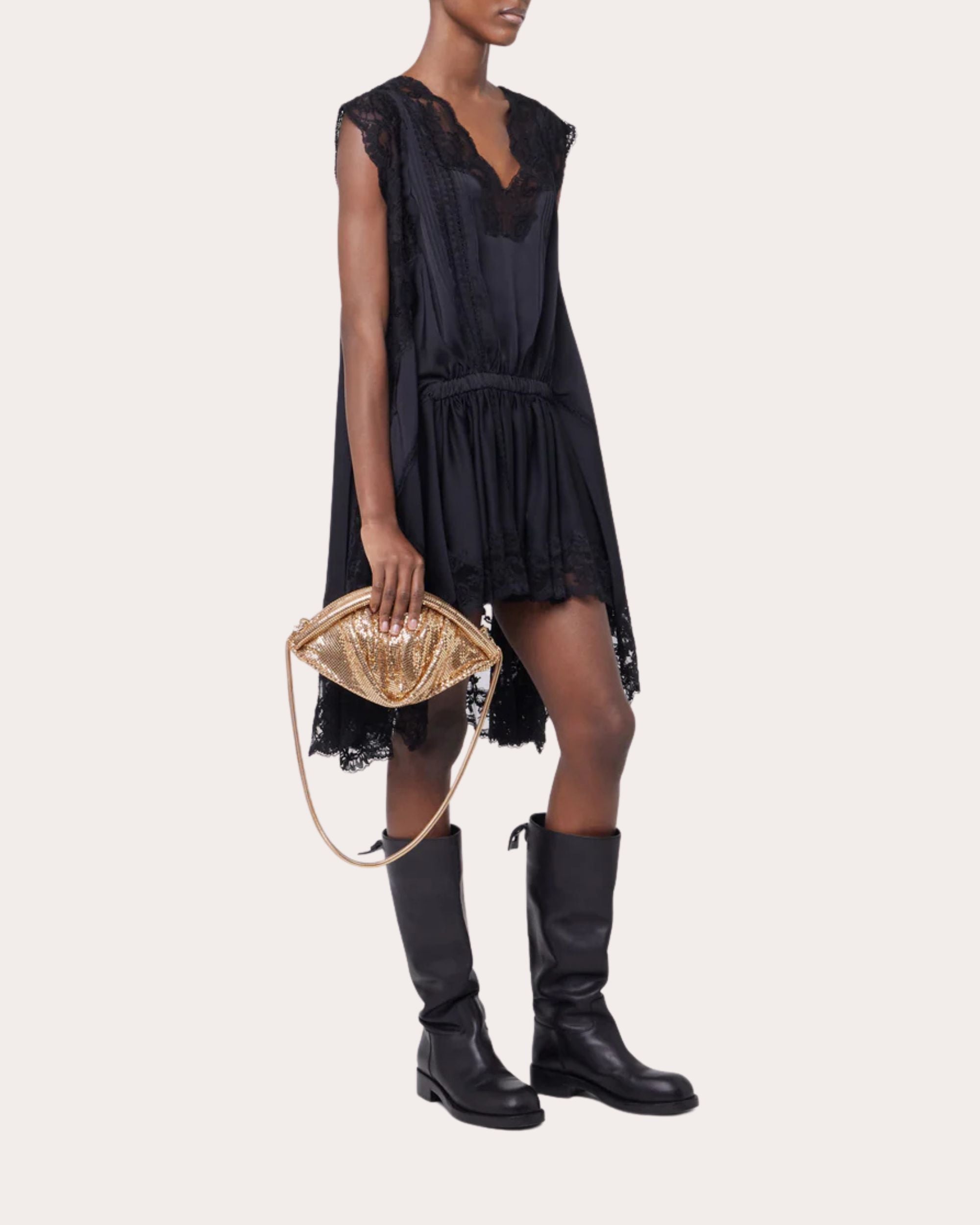 Pleated Lace Empire-Waist Tank Top