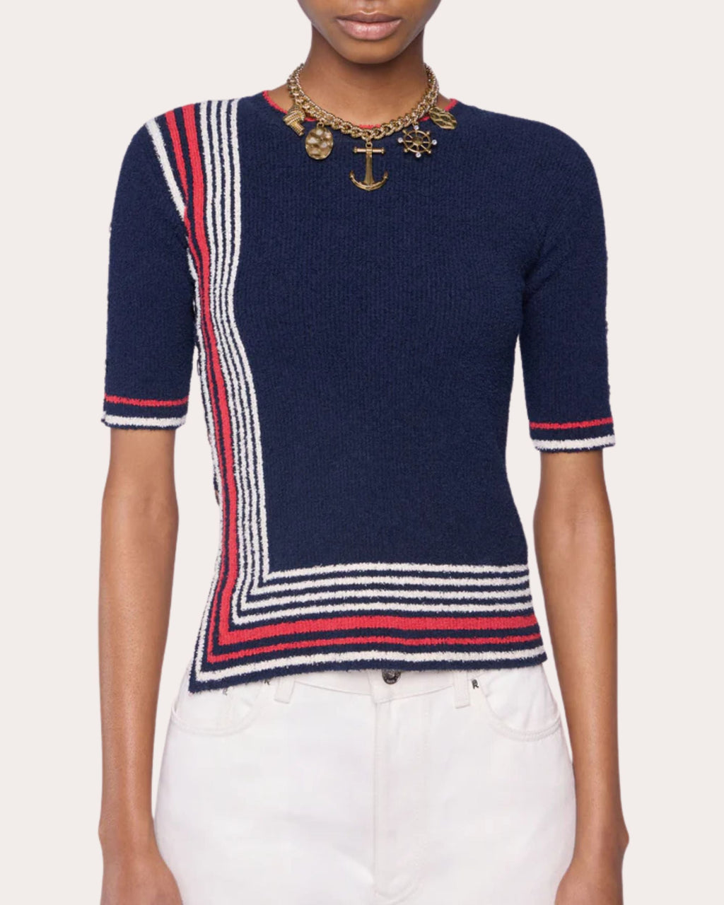 Embellished Striped Terry Sweater