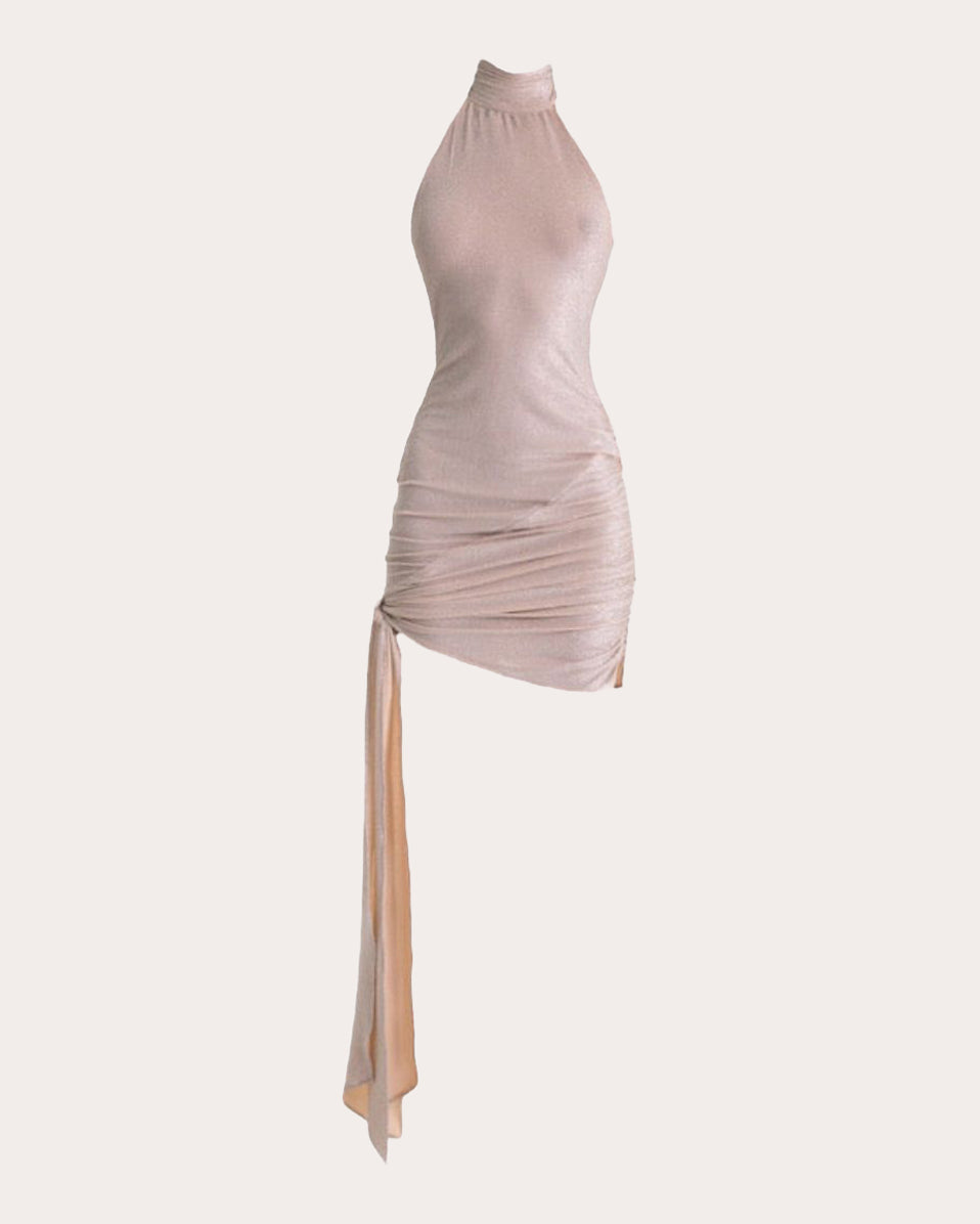 Fariha Glittered Ruched Jersey Mini Dress